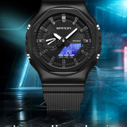 SANDA 3167 Top New Style Men's Casual Military Outdoor Sport Wrist Watch Quartz 50M Waterproof Fashion Dual Display Men's Watch