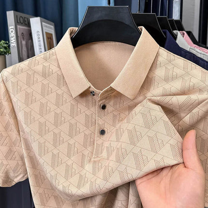 Men's Luxury Summer Short-Sleeved Polo Shirt Best Seller Jacquard Lapel Cool T-Shirt Ventilated Light Thin Leisure Men's Clothing Top