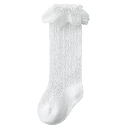 Baby Lace Princess Knee High Socks Kids Girls Boys Long Sock Cotton Mesh Breathable Children Hollow Out Socken for 0-3 Years Old