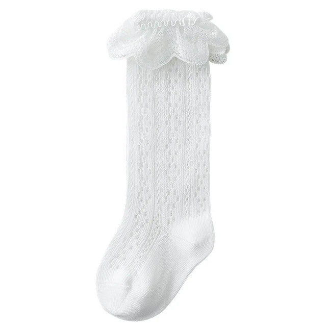 Baby Lace Princess Knee High Socks Kids Girls Boys Long Sock Cotton Mesh Breathable Children Hollow Out Socks for 0-3 Years Old