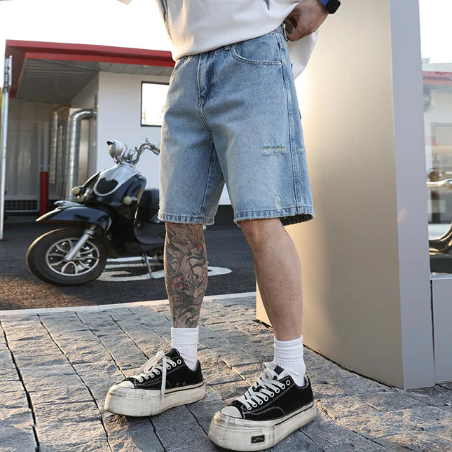 Washed Denim Jorts Shorts Men's Summer Streetwear Fashion Hip Hop Casual Loose Denim Wide Leg Short Baggy Jeans Pant Shorts