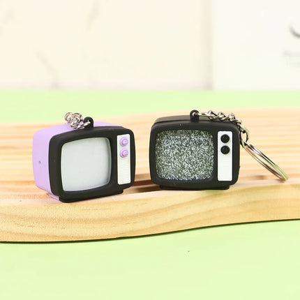 Mini Vintage TV Set Keychain Simulation LED Sound TV Model Keyring Creative Television Key Holder Bag Pendant Car Key Ring