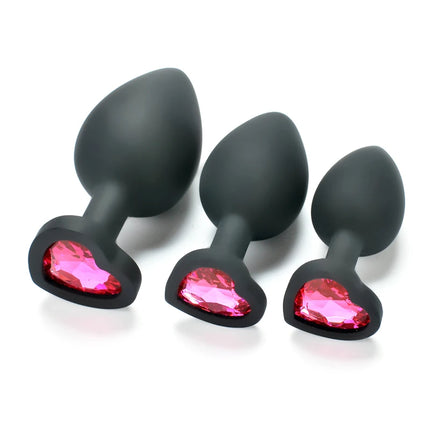 Silicone Anal Plug Adult Toys for Men Women Heart Crystal Anal Trainer for Couples Sex Toys Silicone Butt Plug Anal Toy 3 Sizes