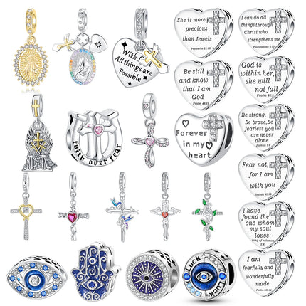 925 sterling silver wings Sister Cross pendant charms fit original 4mm Aperture bracelet charm beads necklace Diy female jewelry