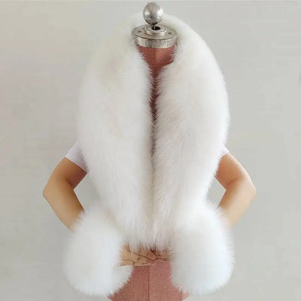 Winter Natural Fox Fur Scarf And Cuff Set Women Jacket Fur Collar Authentic Neck Warm Scarves Luxury Fluffy Fox Fur Shawl