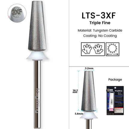 MagiBling 3XF Tapered Nail Drill Bit Professional Removal Grinding Bits for File Machine Acrylic Soft Gel Polish Tools 3/32”