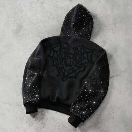 Embroidery Love Three-Dimensional Pattern with Rhinestone Printed Letter Pattern Men's and Women's Heavy Work Sweater Trendy ins