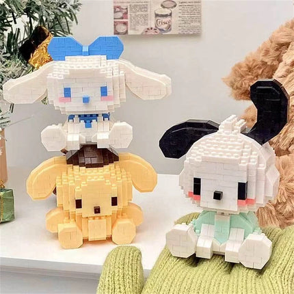 Sanrio Anime Hello Kitty My Melody Cute Building Blocks Doll Toy Pochacco Cinnamoroll Pompompurin Kuromi Girls Brithday Gift