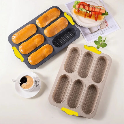 A Set of Silicone 6-Piece Baguette Bread Molds, Non-Stick Cake Baking Tray, Food-Grade Silicone Hot Dog Mold