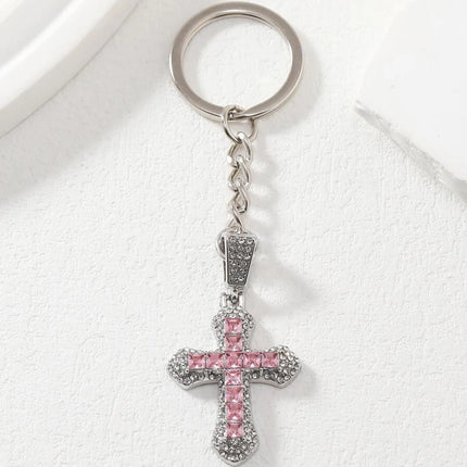 Street 1pc Shiny Rhinestone Cross Charm Gorgeous Keychain