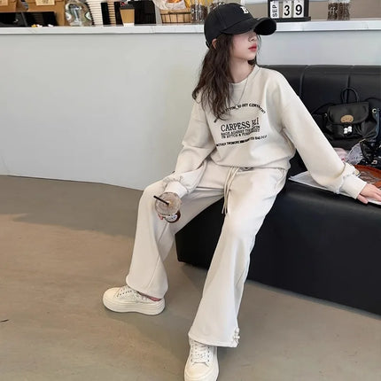 2025 fashion autumn winter spring kid Girls Clothes Suit Child letter sweatshirt t-shirt + loose pant Tracksuit 4 8 10 12 year