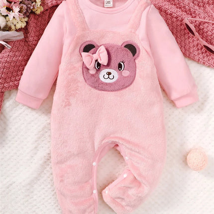 Baby Girl Romper Autumn&Winter Daily Bodysuit Pink Bear Print Long Sleeve Lovely Jumpsuit Clothing for Toddler Girl 3-24 Months