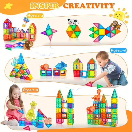 Magnetic building blocks with magnetic pieces, featuring animal designs. Suitable for children as architects. Ideal gift for boy