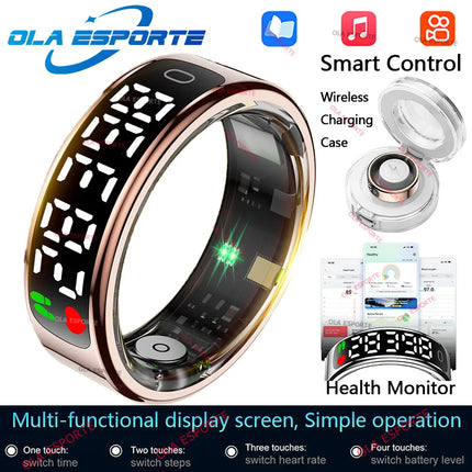 2025 Smart Ring with Display Screen and Touch, Wireless Charging Case,Health Manager, 5ATM Waterproof For Men Women R12 R13 Ring