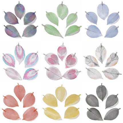 5pcs/set 40-60mm Electroplated Leaf Pendants Mixed Gold Color Natural Leaves Charms For DIY Necklace Earrings Jewelry Accessorie