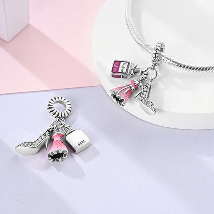 Charm 925 Sterling Silver Pink Pendant Charm Fit Original Charm Bracelet Necklace Beads DIY Jewerlry Accessories