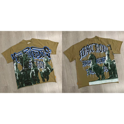 2026 New Style Cotton T-Shirt Short Sleeve Full-Printed Digital Print Men Women Couple Street Hip Hop Hooded Top
