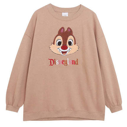 Disney World Disneyland Embroidery Sweatshirt Women Casual Fleece Jumper Mickey Daisy Duck Cartoon Loose Pullover Top O Neck