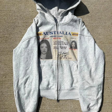 Harajuku Korean Style Graphic Print Hoodies Women Gothic Casual Oversized Hoodie Zip Sweatshirts Streetwear Y2k Women Clothing