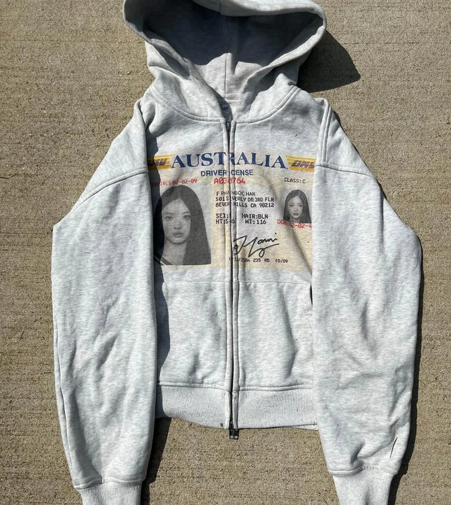 Harajuku Korean Style Graphic Print Hoodies Women Gothic Casual Oversized Hoodie Zip Sweatshirts Streetwear Y2k Women Clothing