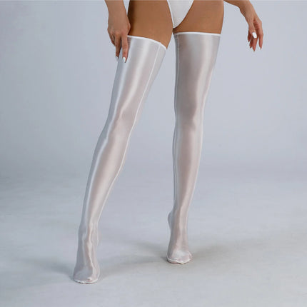 New Glossy Shiny Long Sleeve Swimsuit Zipper Crotch Bodysuit Tights Body Teddies Sukumizu High Elastic Leotard Unitard Tshirt