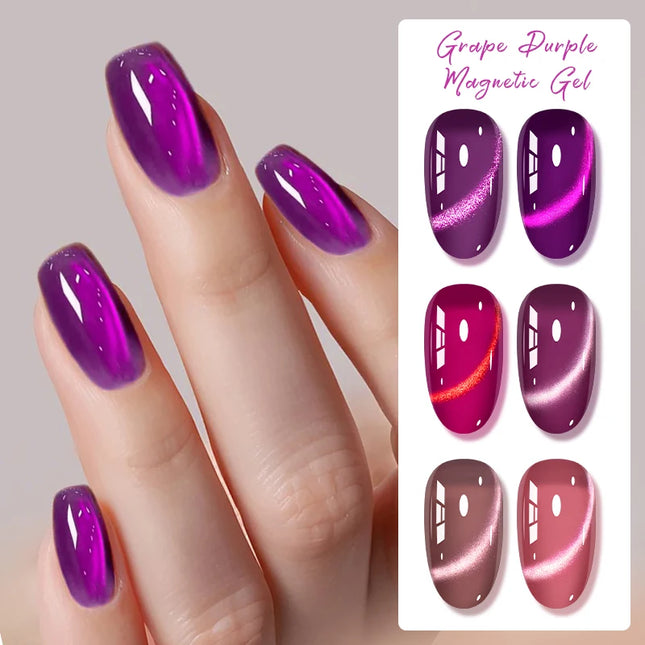 Grape Purple Cat Magnetic Gel Nail Polish Jelly Glass Beads Effect Magnetic Semi Permanent Soak Off UV Gel Varnish Nail Supplies