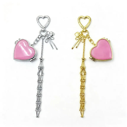 Cross border metal stainless steel lipstick mesh bag pendant gold silver heart shaped  keychain  Accessories Net Pocketg Charm