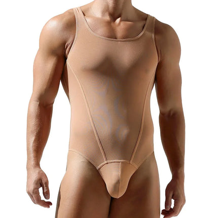 Men Sexy Bodysuits Gym Fitness Muscle Vest Fashion Sleeveless Soft Mesh Tank See Through Rompers Jumpsuits See Through T-shirts