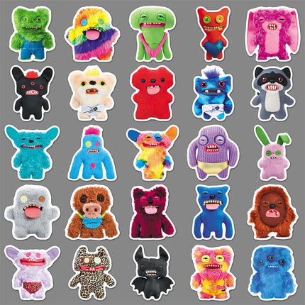 50 Cute and Fun Fugglers Monster Stickers, Suitable for Water Bottles, Phones, Computers, Notebooks, Stationery, Luggage, DIY Decoration Stickers, Creative Gifts, Birthday Gifts, Tooth Monster Waterproof Decorative Stickers f