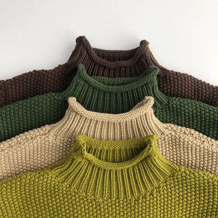 MILANCEL Winter Korean Style Kids Sweater Vintage Boys Knitwear Solid Turtleneck Girls Sweaters Coat