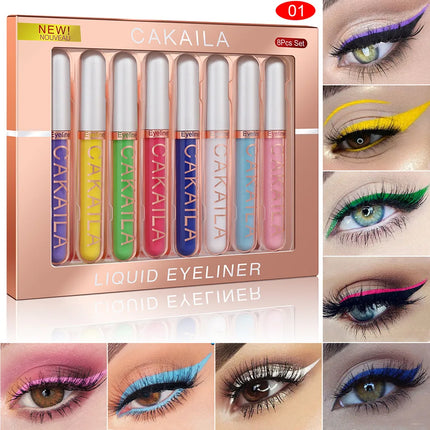 8-Color Set Waterproof Eyeliner Pens Long-lasting Glitter & Colored Eye Makeup Cosmetics Beauty Matte Eye liner Pencil Kit