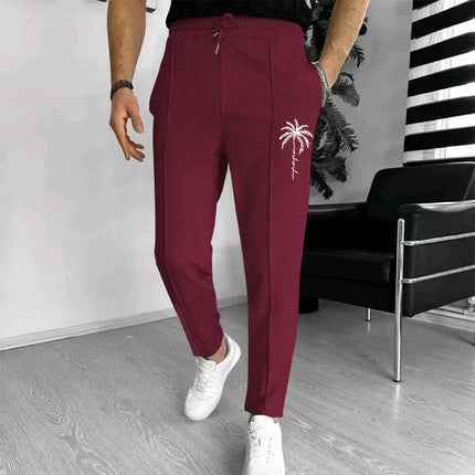 Men Waffle Knit Slim Fit Pants Drawstring Trousers With Pockets Stylish Design Spring Autumn Outdoor Travel Daily Street Wear