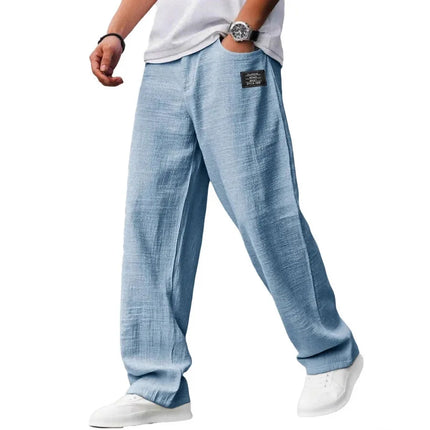 Men's Solid Color Loose Wide Leg Pants Summer Lightweight Casual Straight Trousers Youth Streetwear Fashion Long Pants