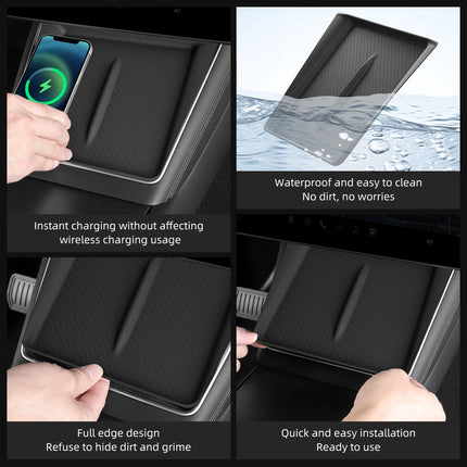 LUCKEASY for Tesla Model Y Juniper/Launch 2025 2026 Anti-skid Pad Wireless Charging Pad Car Phone Non-slip Mat Protective Pad