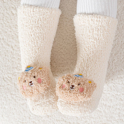 Cute Cartoon Bear Baby Sock Winter Thicken Warm Baby Boys Girls Sock Fleece Loope Todddler Kids Floor Sock
