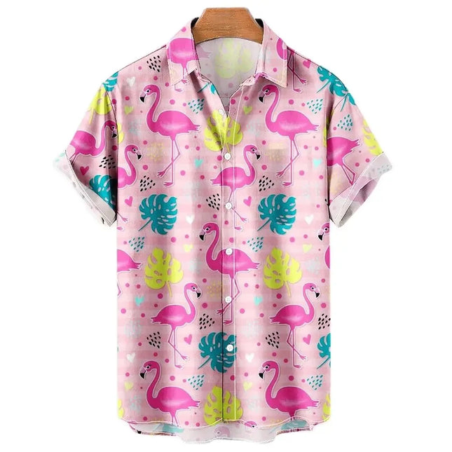 Men's Shirts Cute Duck 3D Print Summer Casual Oversized Short Sleeve Fashion Single-Breasted Blouses Trend Lapel Men's Clothing