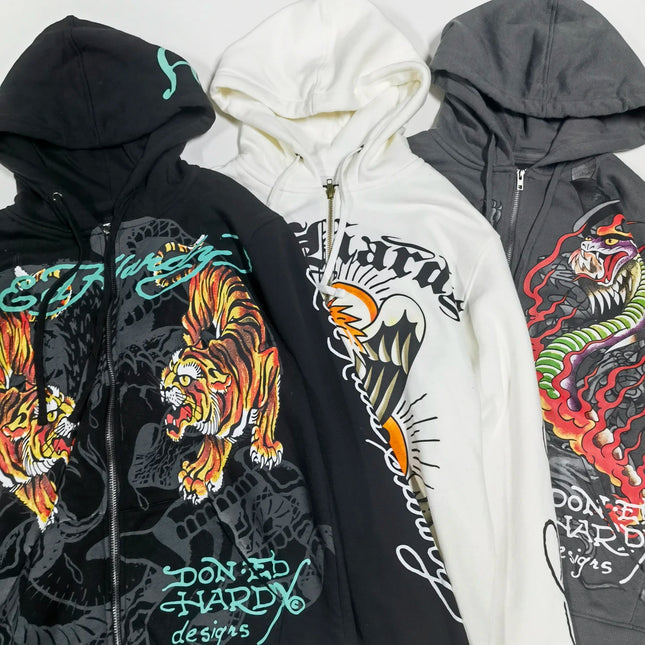 Retro American Rock Print Fleece Lined Hoodie Jacket for Women Punk Street Style Zipper Closure Long Sleeve Oversized Sweatshirt