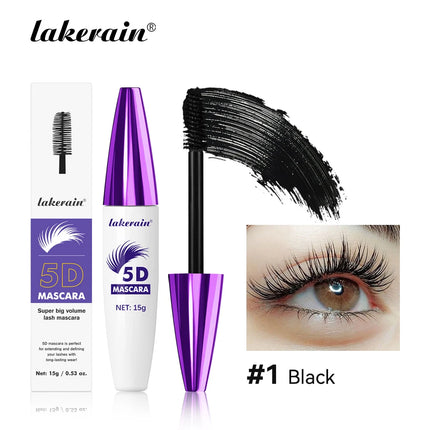 Lakerain 5D Mascara Eyelashes Lengthening Long-Lasting Intense Black Waterproof Nourishing Smudge-Proof Mascara Eye Makeup