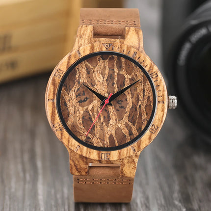 Unique Irregular Pattern Display Wood Watches Quartz Timepiece Men's Genuine Leather Casual Hot Fashion Male Wooden Clock reloj