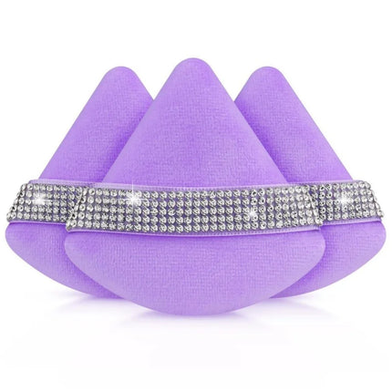 3Pcs Diamond Triangle Powder Puff Face Soft Makeup Tool Rhinestone Soft Smooth Sponge Velvet Makeup Sponge Cosmetics Accessories