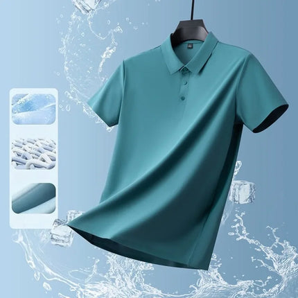 Ice Silk Polo Shirt – Quick-Dry, Breathable & Lightweight, Seamless Knit Design, Business Casual Short Sleeve Top Golf
