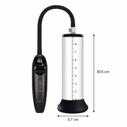 Electric Male Vacuum Pump with Clear Measuring Cylinder Digital Display Black Hose and Man Masturbation Trainer Sex Toy