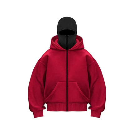 Men'sBalaclava Y2K Gothic Harajuku  Autumn Winter New Item Double Hooded Sweatshirt Homme Hooded Mask Zipper Sportswear