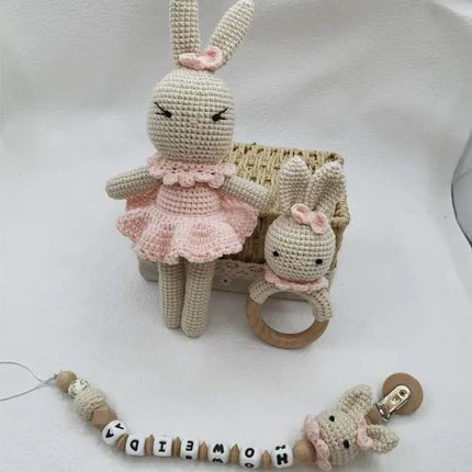 Newborn Mobile Gym Educational Ring Teething Toy Baby Cotton Baby Wooden Ring Rattle Crochet Wool Toy Customize Pacifier Chain