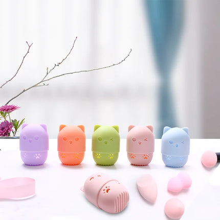 Cute Silicone Makeup Sponge Holder Cat Shaped Sponge Rack Powder Puff Case Cosmetic Blender Sponge Box Makeup Egg Drying Case