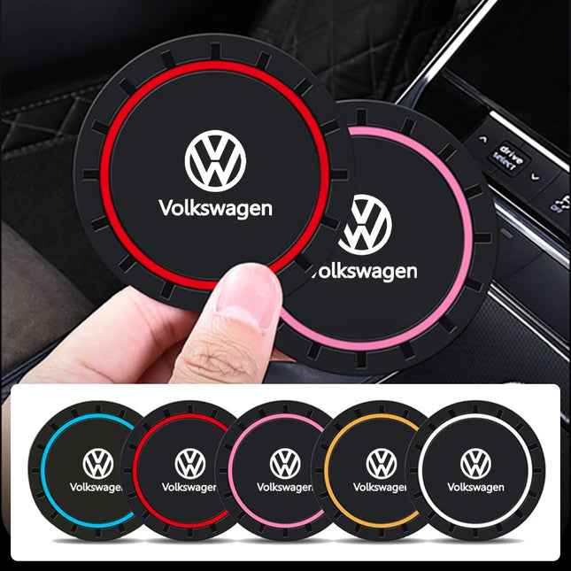 2Pcs Car Silicone Anti-Slip Water Cup Drink Mat Bottle Cup Coaster Mat For VW GTI Polo Golf Passat Scirocco Tiguan Jetta T-ROC