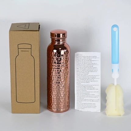 800ML Electroplated Copper Water Bottle One-Click Open Lid Anti-Slip Hammer Pattern Bottle Sports Water Bottle