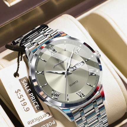 POEDAGAR Luxury Fashion Men Clock Waterproof Luminous Date Week Man Wristwatch Sports Stainless Steel Quartz Men's Watches Reloj