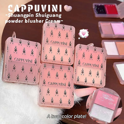 Cappuvini Double Water Glow Blush Cream Hydrating Blusher with Fine Shimmer Natural Makeup Effect Blush Palette