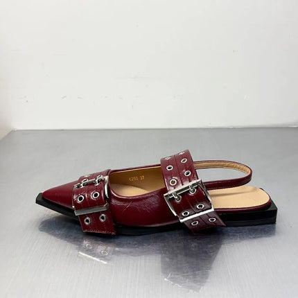 Big Size 43 Fashion Buckle Strap Ladies Flats Shoes Luxury Female Sandal Pointed Toe Women Flats With Shoes New In Summer Spring